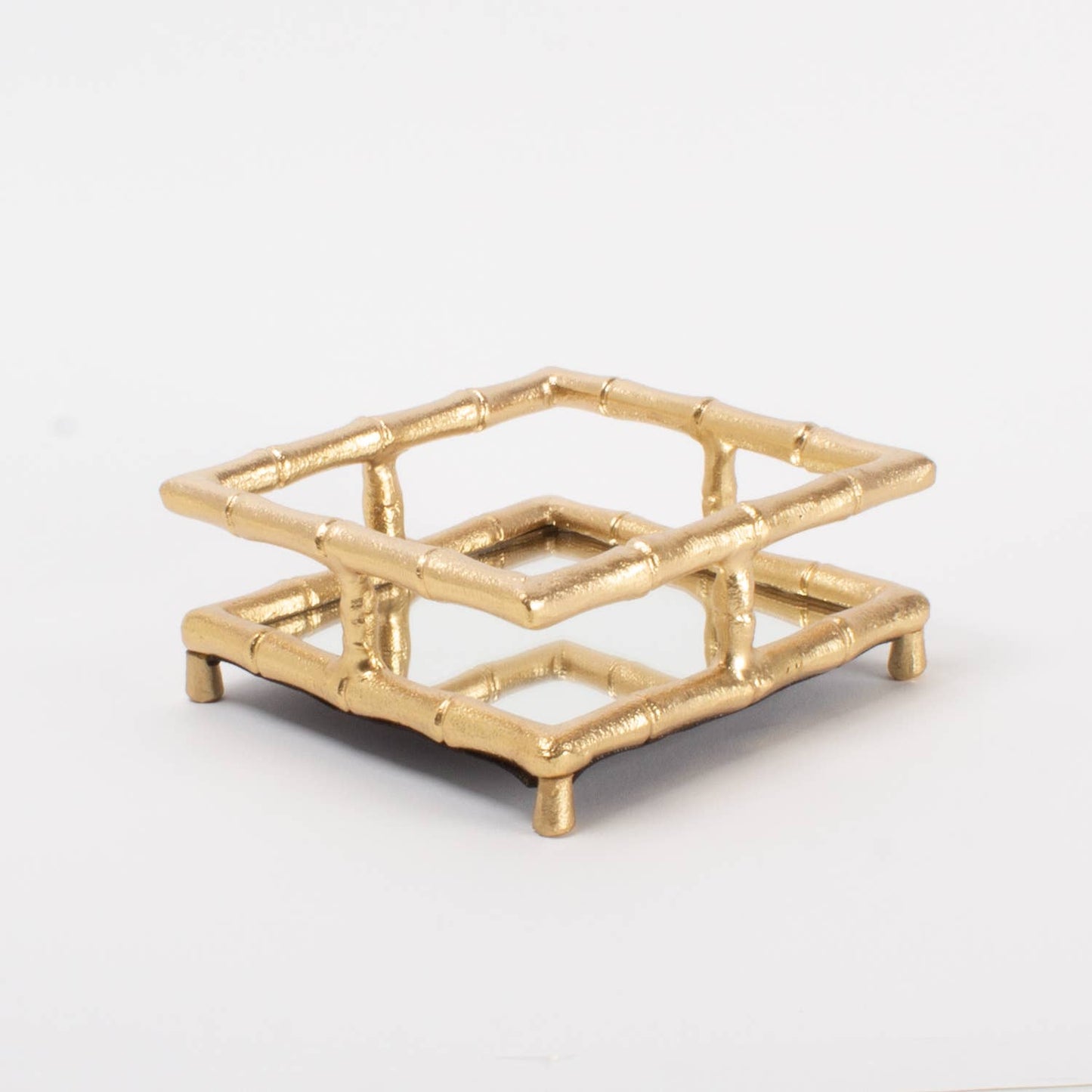Gold Bamboo Mirrored Cocktail Napkin Tray 6.75" x 6.75" x 2.5"