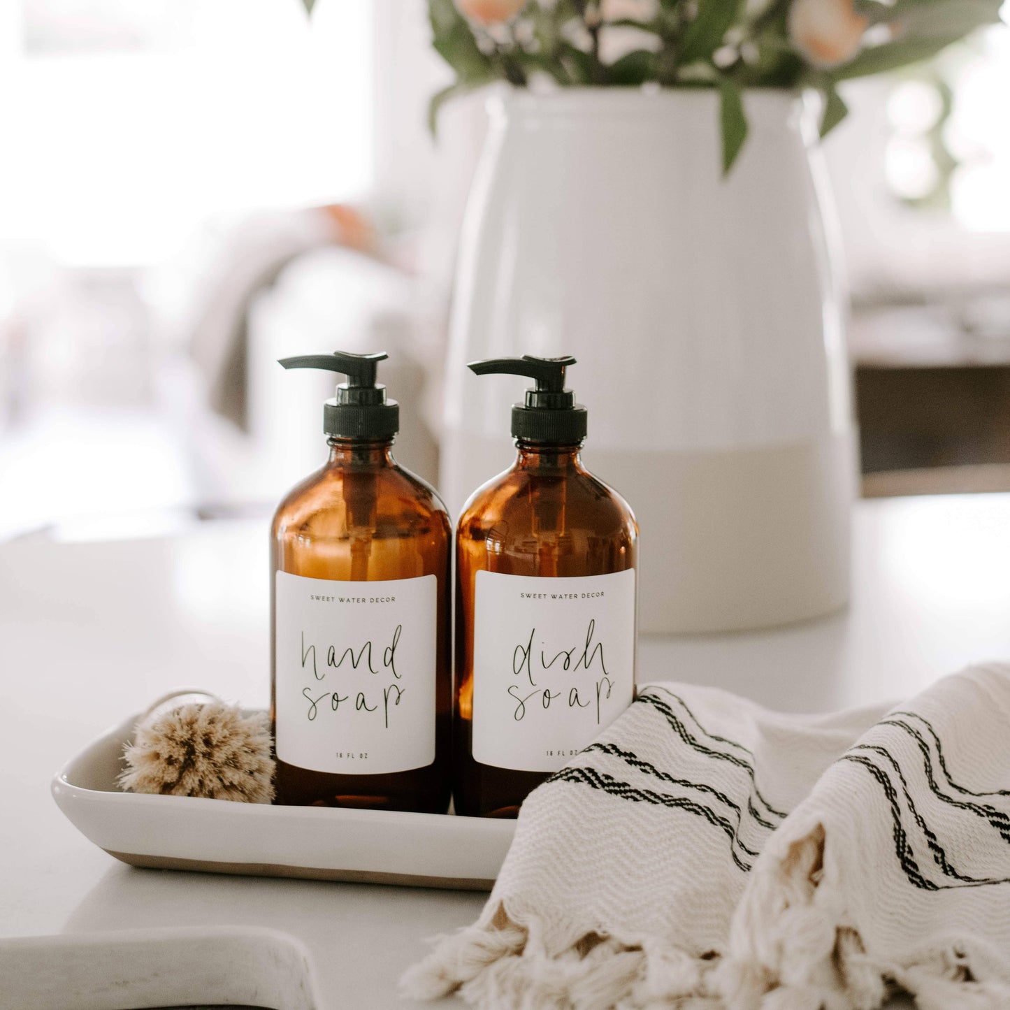 16oz Amber Glass Hand Soap Dispenser