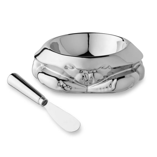 Silver Titanium Plated 3-D Crab Dip Bowl with Spreader