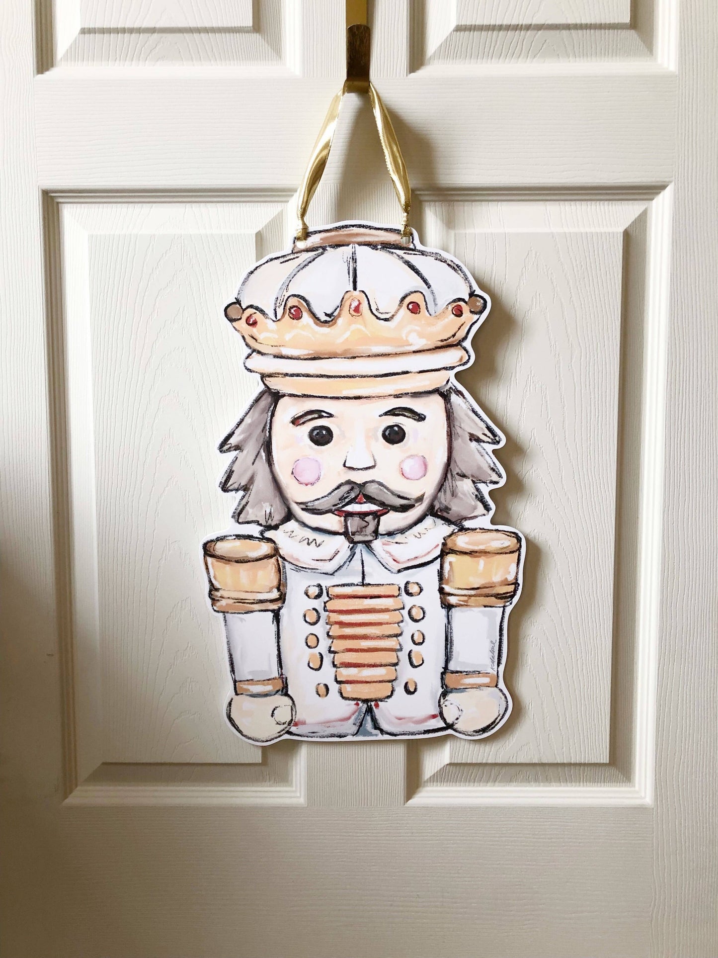 White Gold Nutcracker Door Hanger - Christmas Neutral Decor