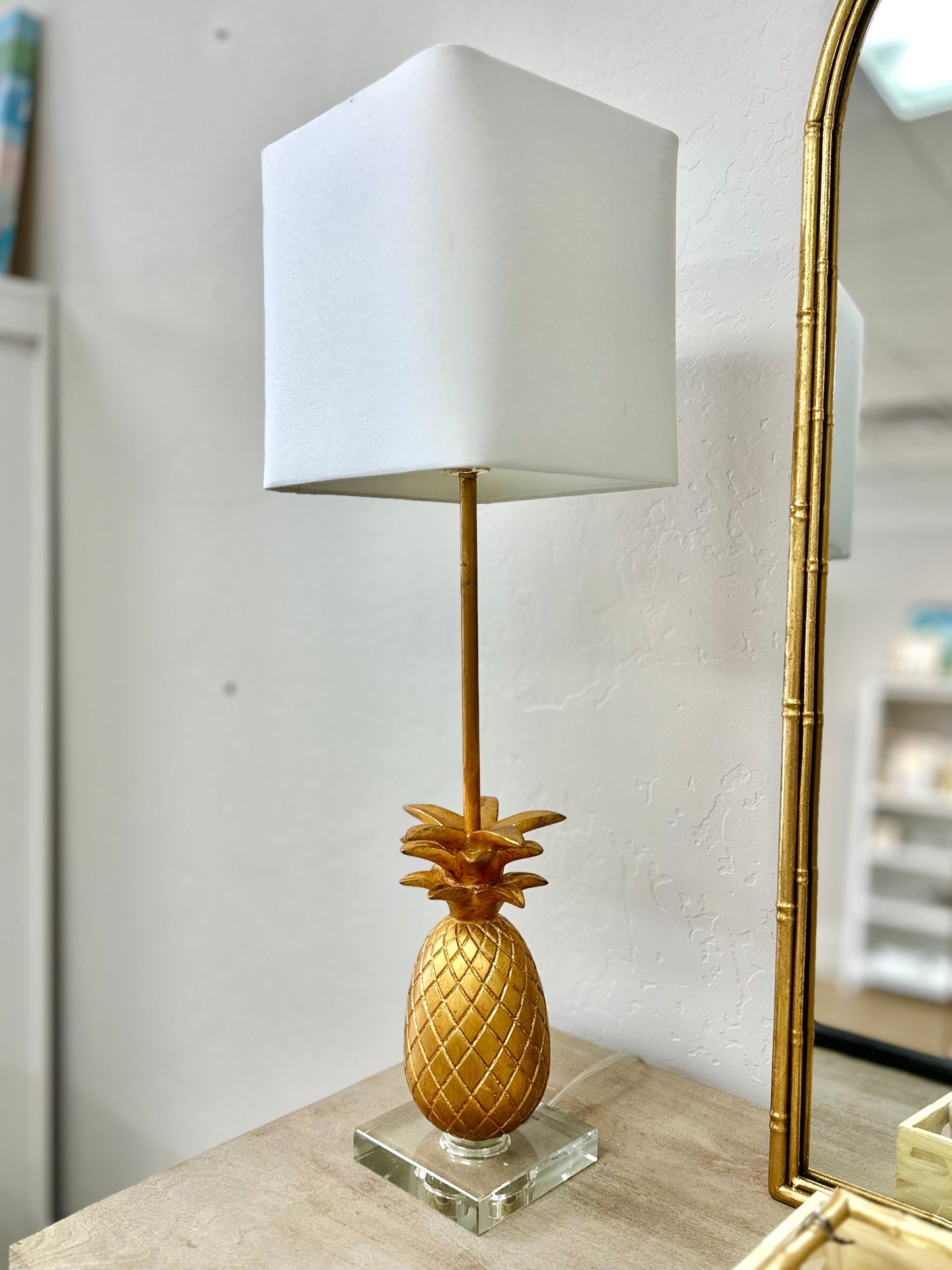 Golden Pineapple Buffet Lamp with resin pedestal.