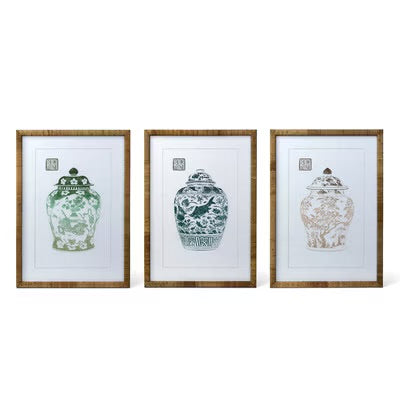 Lotus Framed Ginger Jar Wall Art, 3 Assorted Styles