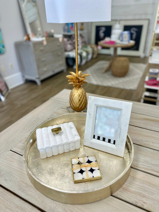 Champagne foiled round tray.