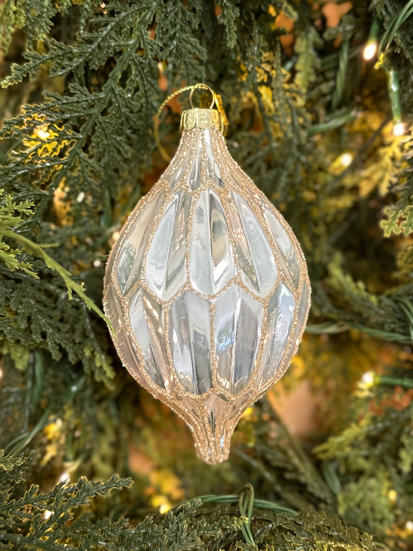 4" White Pearlescent Glass Ornament