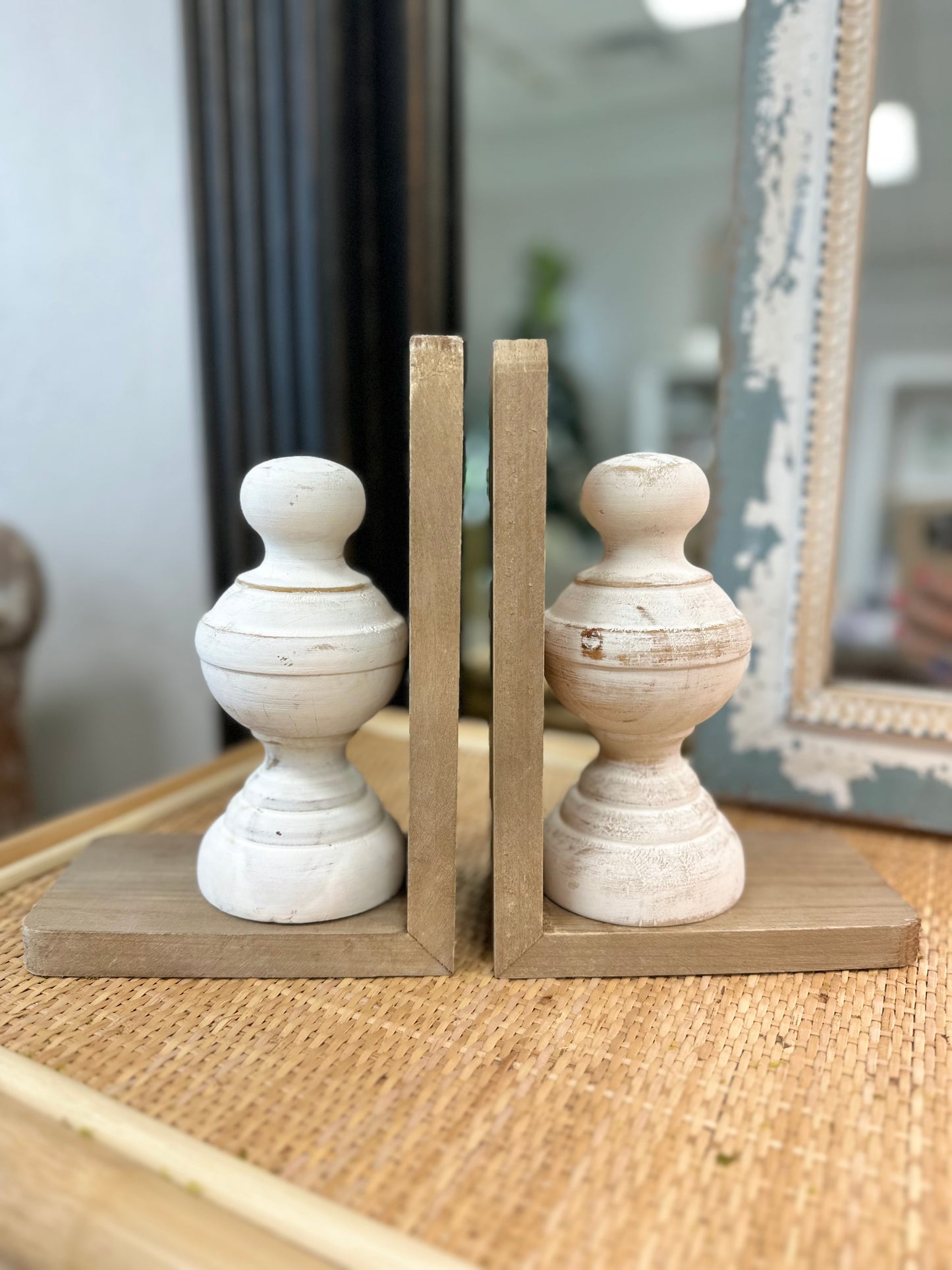Set of Wood Finial Bookends