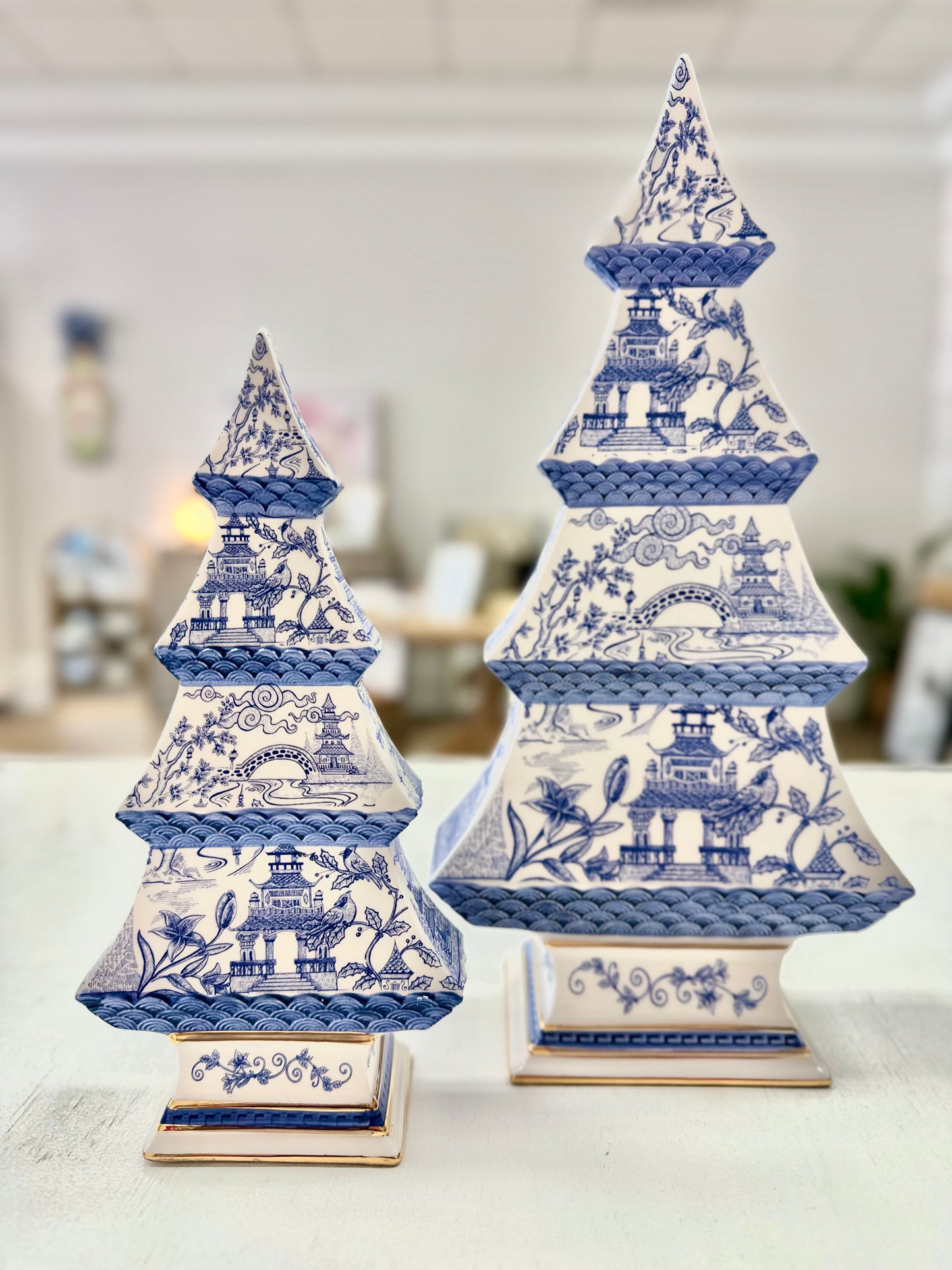 Set of Blue Chinoiserie Trees