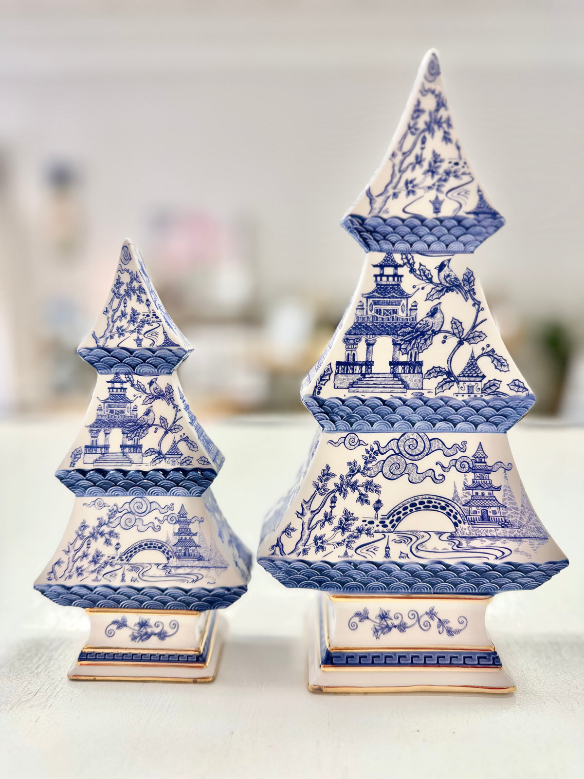 Medium Set of Blue Chinoiserie Trees