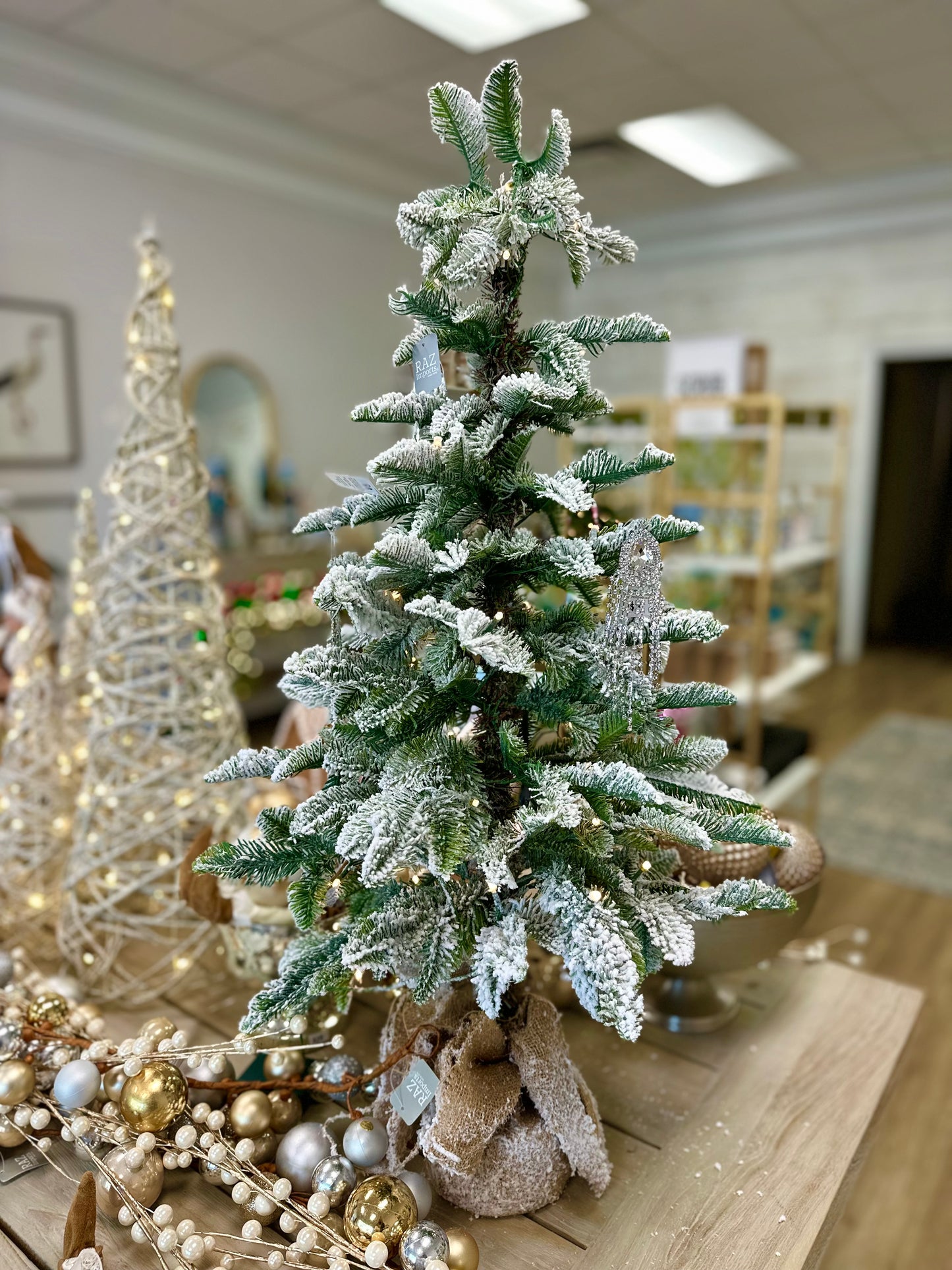36" Pre-lit Flocked Pine Tree