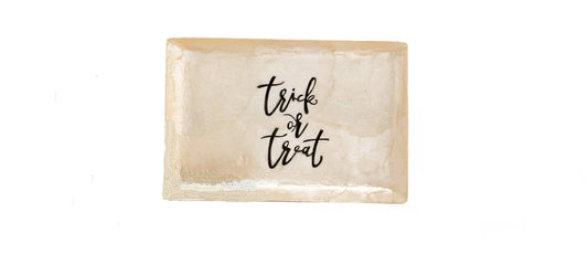6" Capiz Rectangular Tray - Trick/Treat (Black/White)