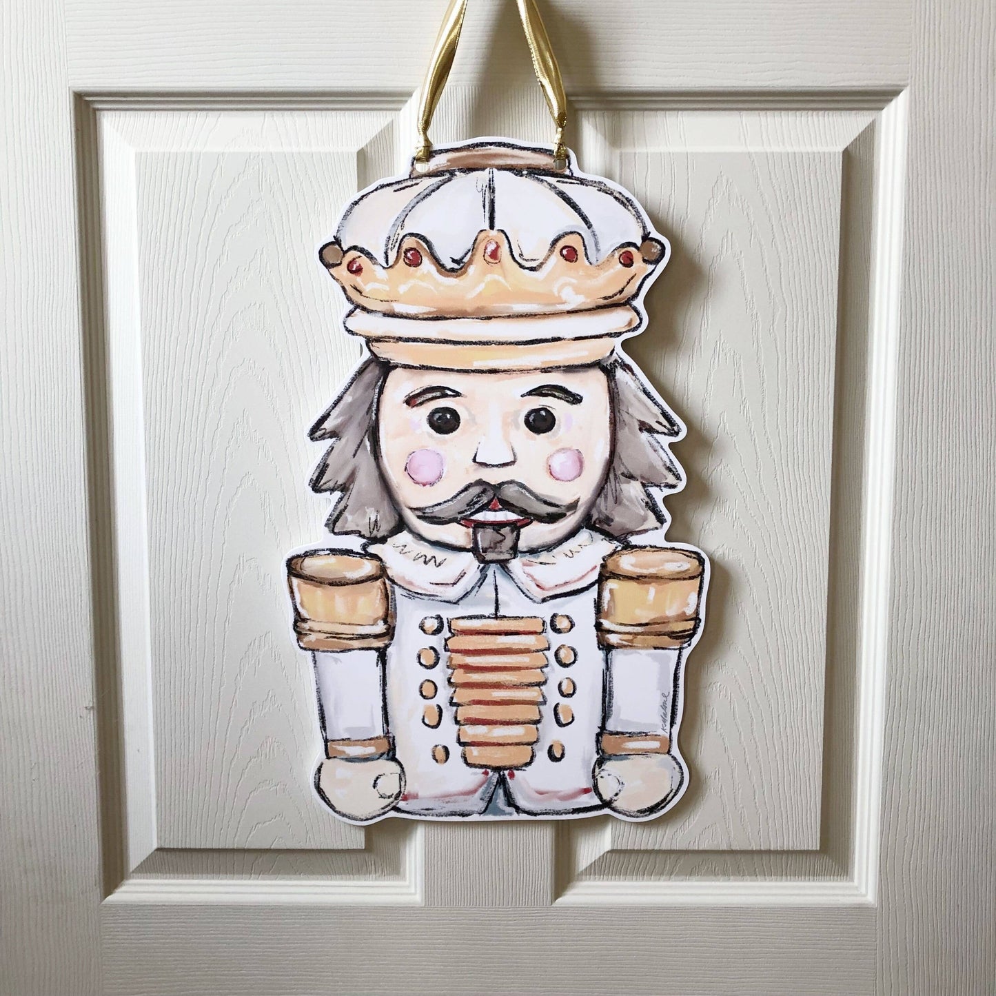 White Gold Nutcracker Door Hanger - Christmas Neutral Decor