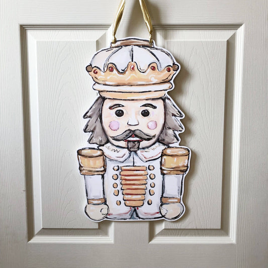 White Gold Nutcracker Door Hanger - Christmas Neutral Decor