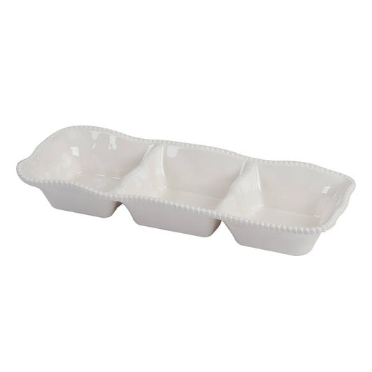 Perlette Cream Melamine 3 Section Server 14.5in x 5.75in