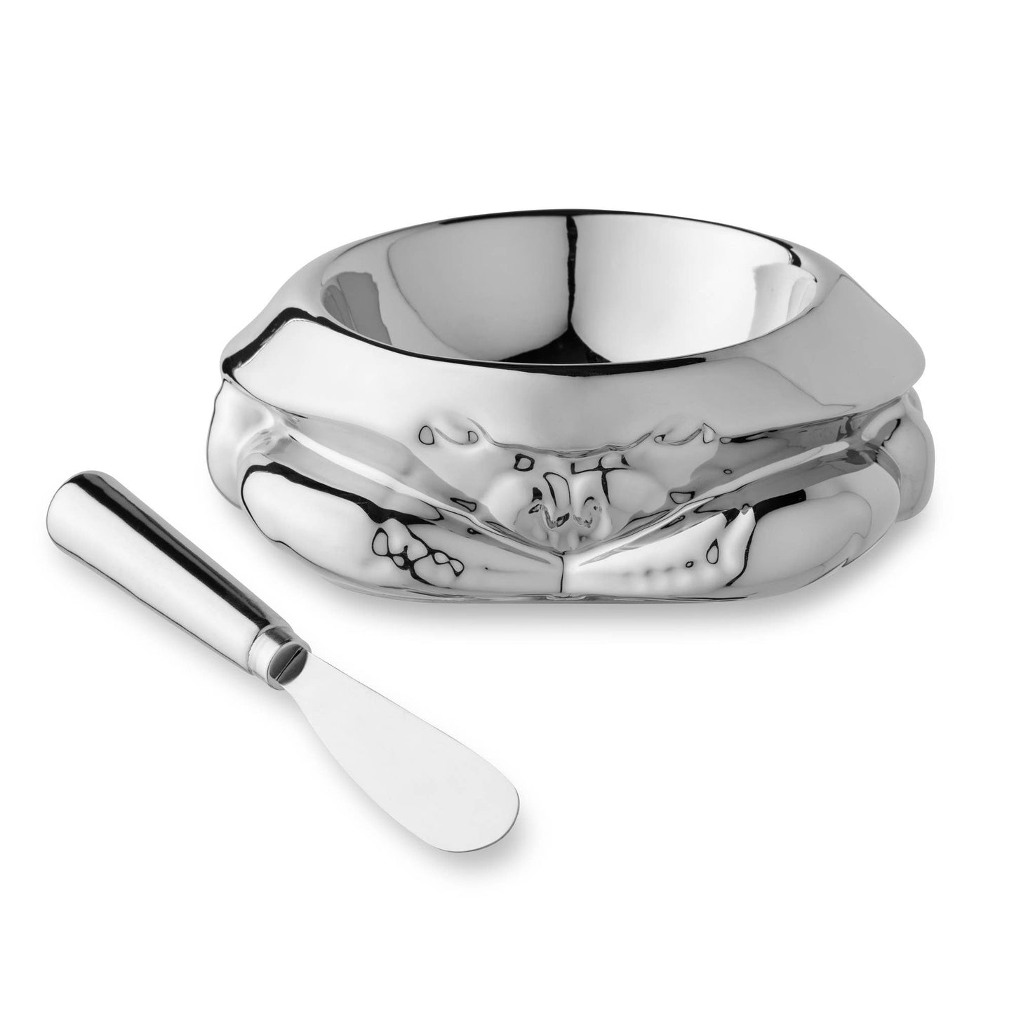 Silver Titanium Plated 3-D Crab Dip Bowl with Spreader