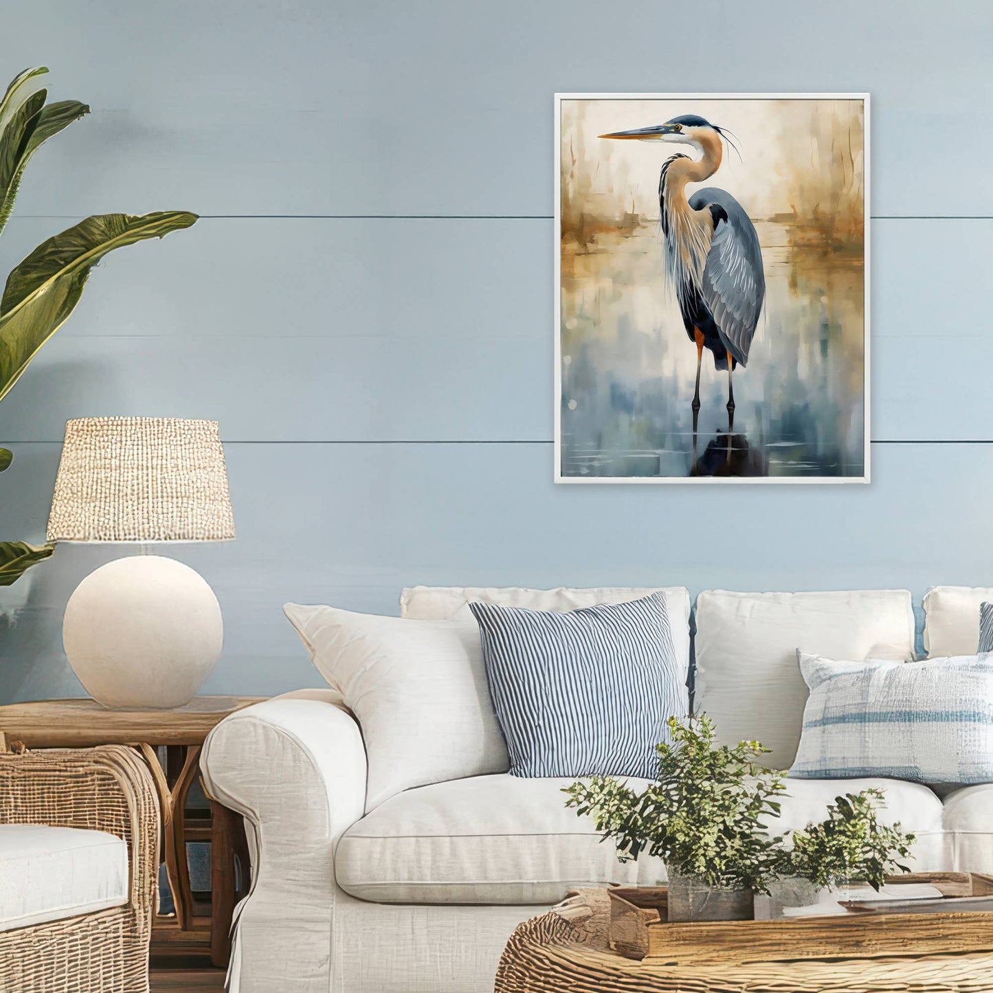 Peaceful Heron over Abstract - Framed Wall Art