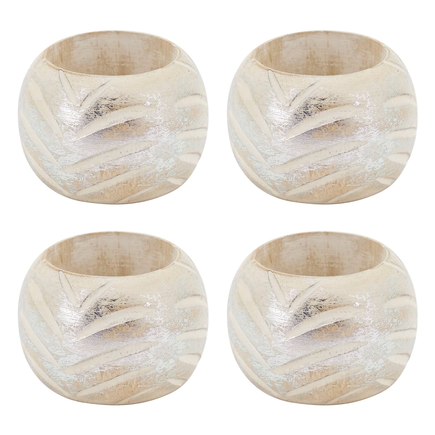 Foil Print Wood Napkin Ring, set of 4. Choose Gold or Silver