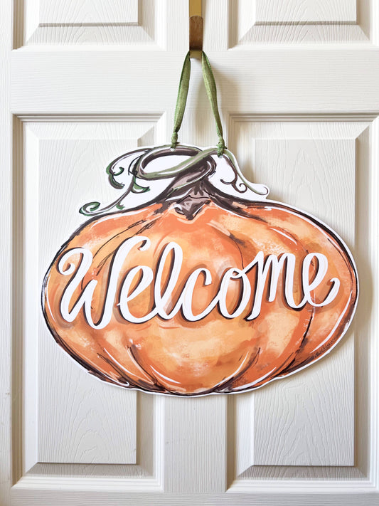 Pumpkin Welcome Door Hanger - Fall Outdoor Decor
