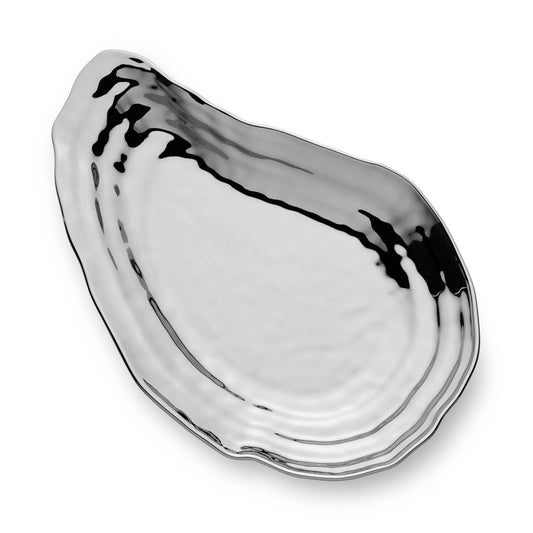 Silver Plated Porcelain Oyster Platter 15.5x10"