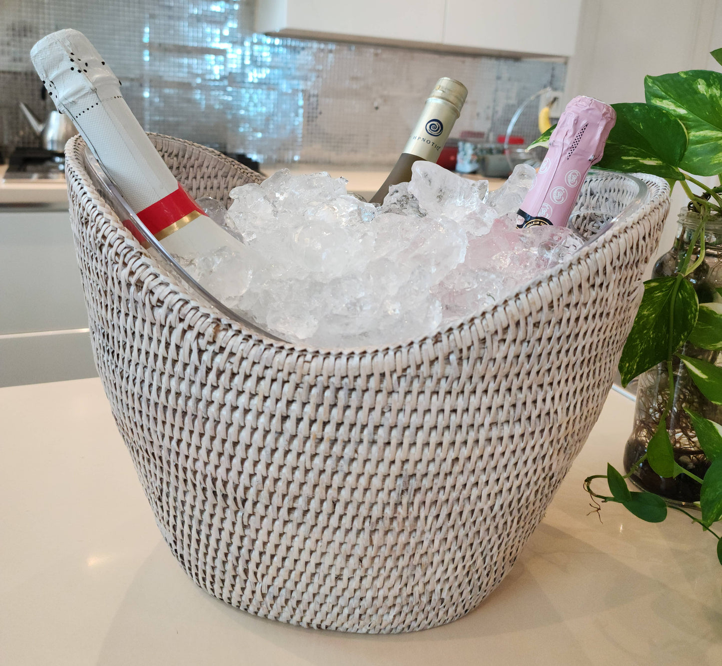 Artifacts Rattan Champagne Bucket with Acrylic Insert