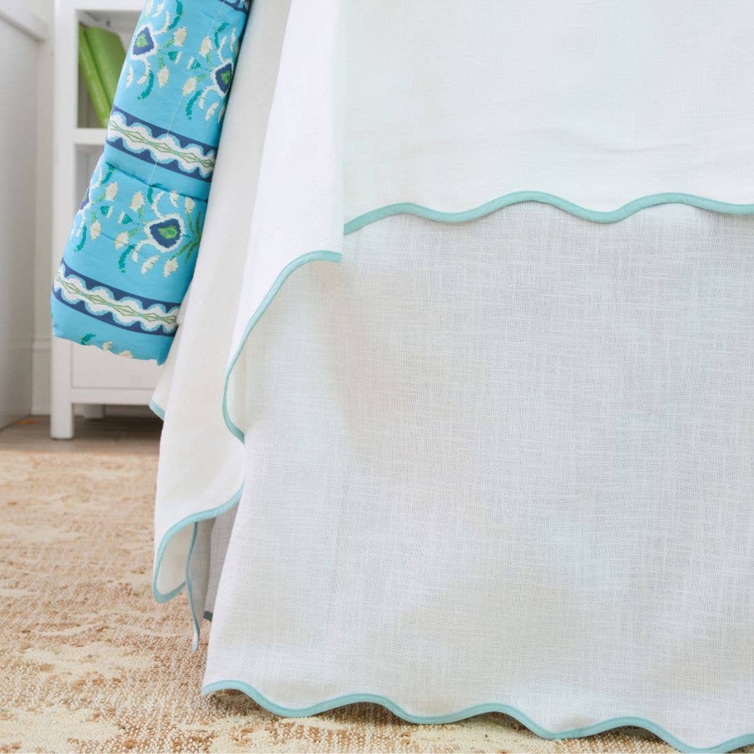 Scalloped Dorm Bedskirt, Blue / White