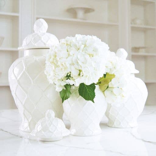 White Textured Ginger Jar - Large 6.25" x 6.25" x 10"