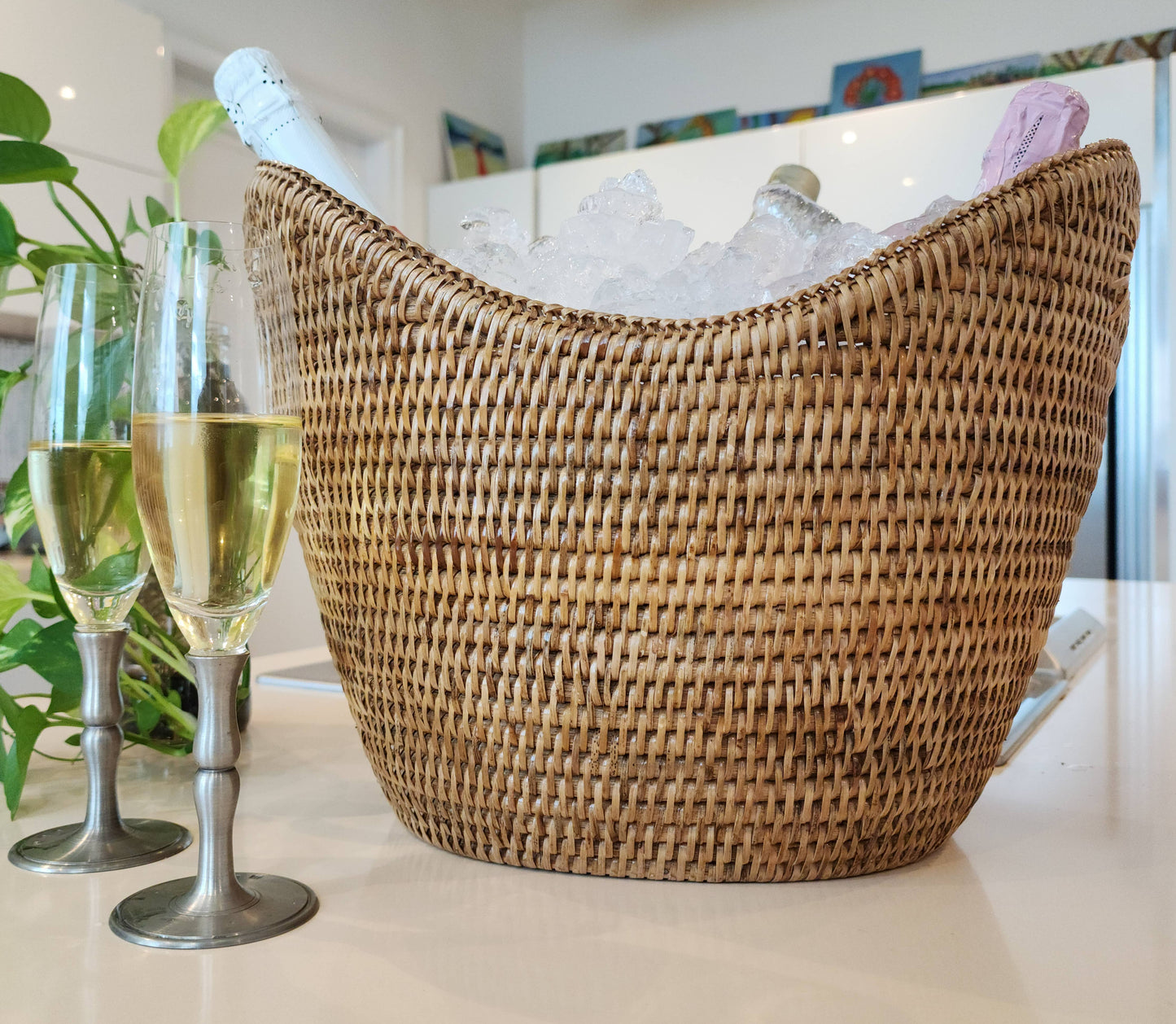 Artifacts Rattan Champagne Bucket with Acrylic Insert