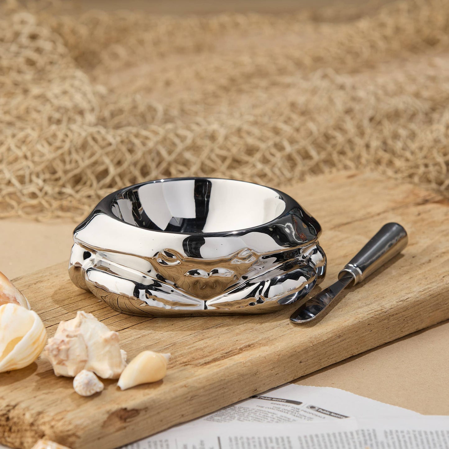 Silver Titanium Plated 3-D Crab Dip Bowl with Spreader