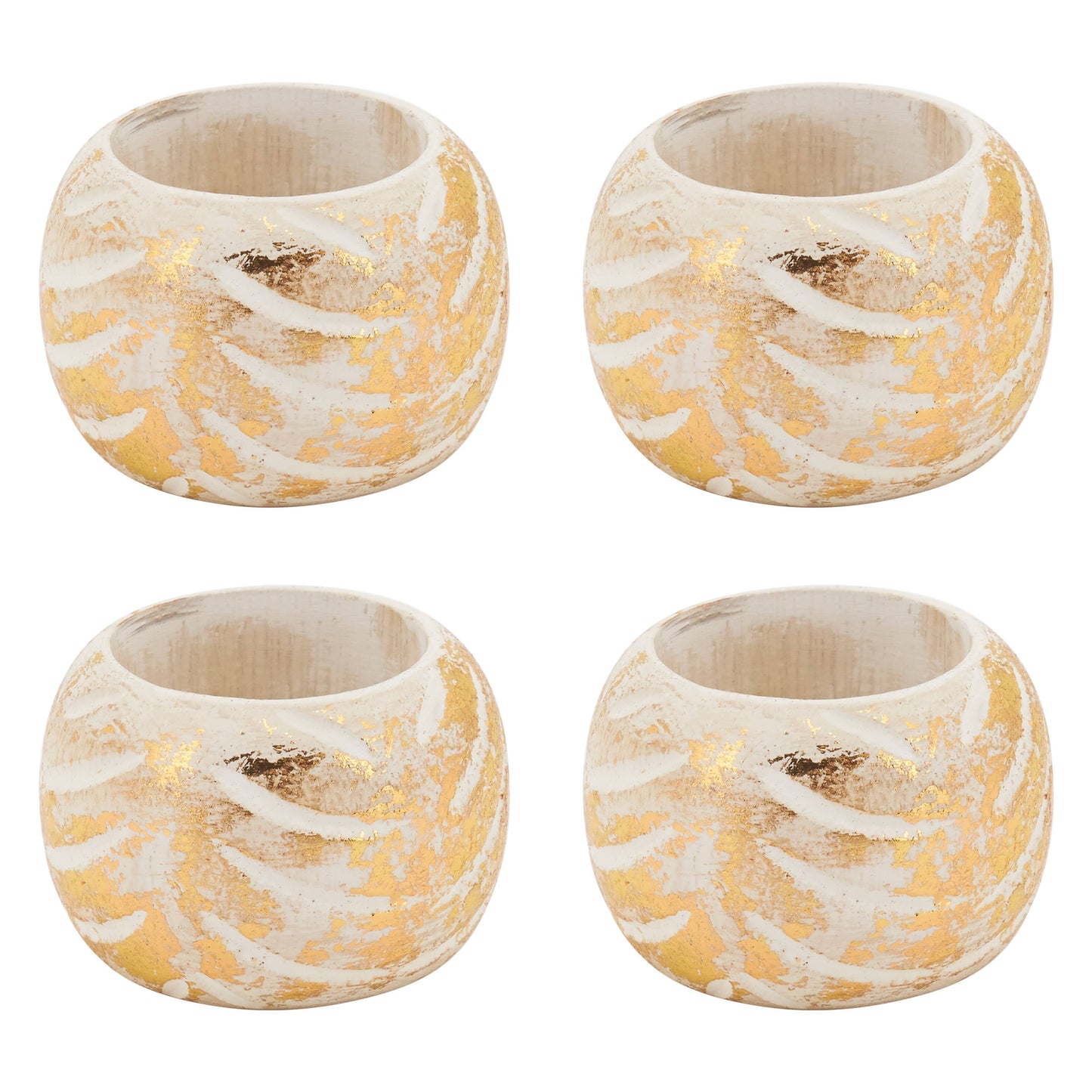 Foil Print Wood Napkin Ring, set of 4. Choose Gold or Silver