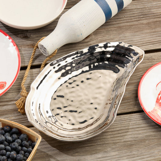 Silver Plated Porcelain Oyster Platter 15.5x10"
