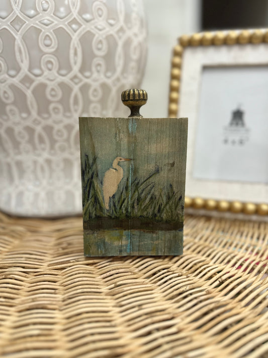 Vintage inspired wood Heron Art Block