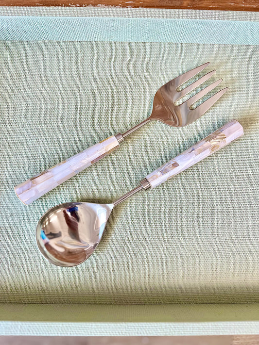 Mother of Pearl Handle Salad Server Set
