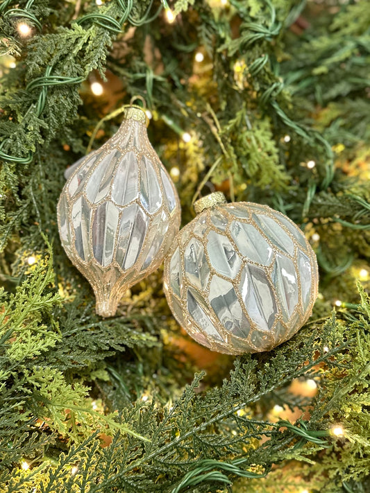 4" White Pearlescent Glass Ornament