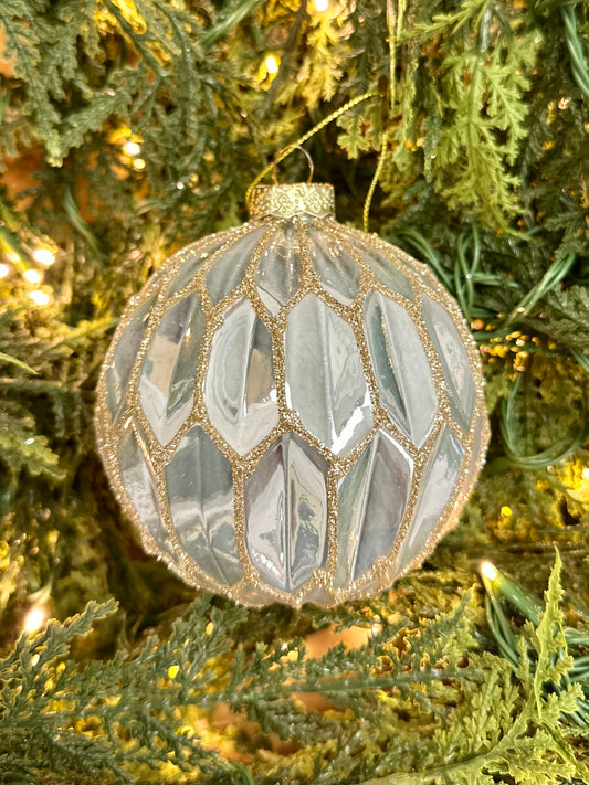 4" White Pearlescent Glass Ornament