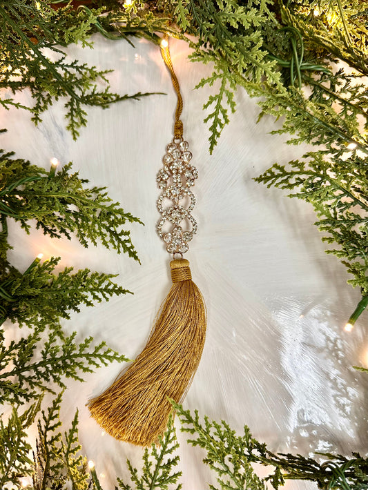 8.5" Gold Jeweled Tassel Ornament