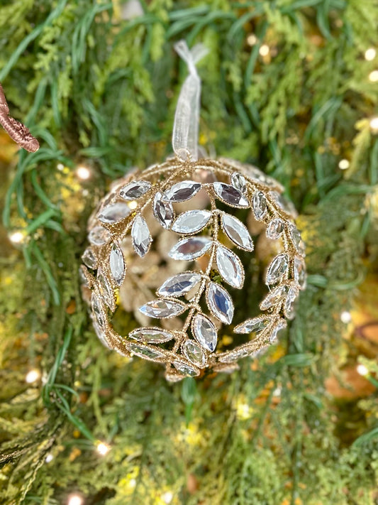 4.5" Clear Jeweled Vine Ball Ornament