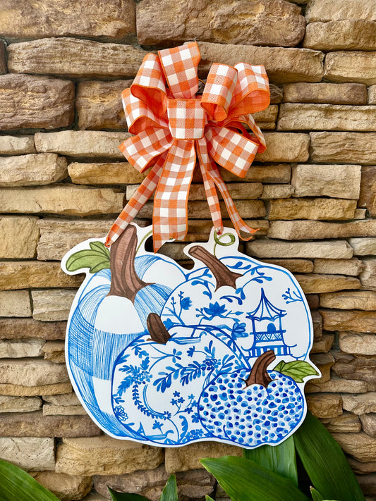 50% OFF! Jeannie Blue Pumpkins Door Hanger