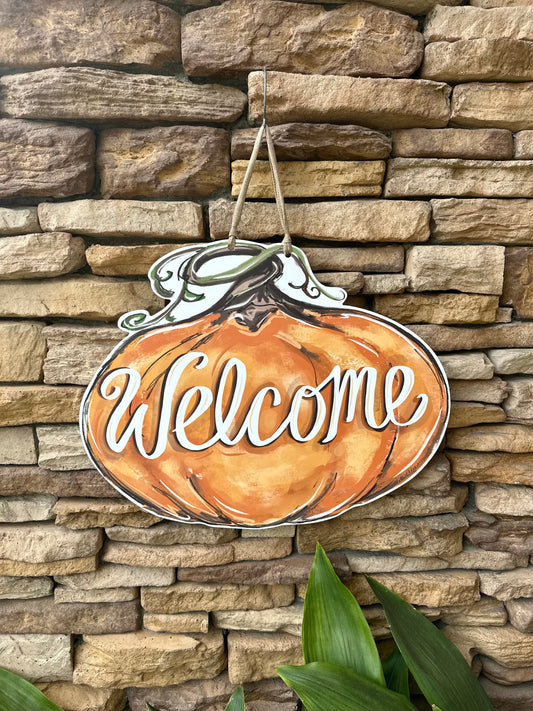 Pumpkin Welcome Door Hanger - Fall Outdoor Decor