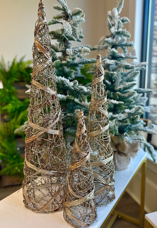 Champagne Vine Wrapped Cone Tree (3 sizes)