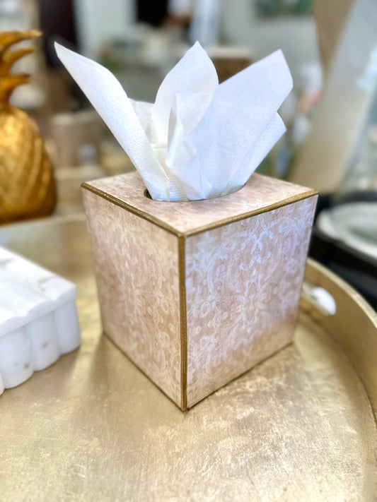 Beige Damask Tissue Box Cover