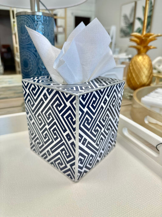 Navy Fret Tissue Box Cover