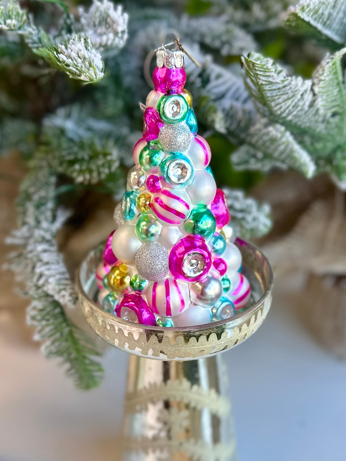 5.5" Eric Cortina Mulitcolored Reflector Tree Glass Ornament