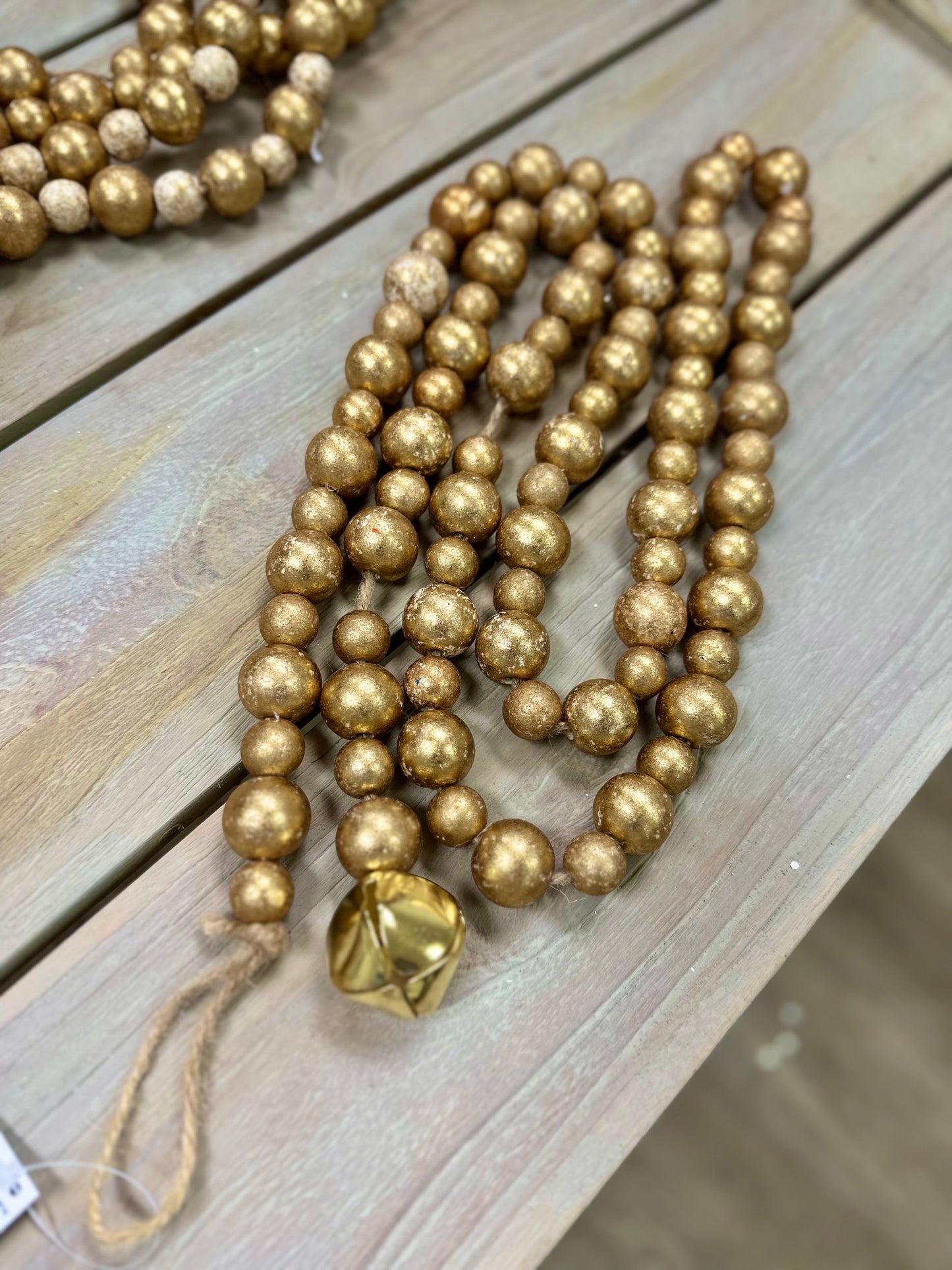 72" Gold Wood Bead Garland with Bell