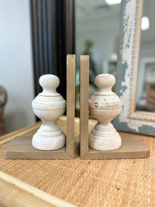 Set of Wood Finial Bookends