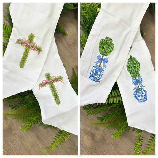 Wreath Sash 59", 2 assorted embroidered themes.