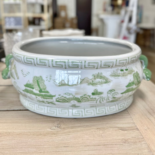 Beautiful Ceramic Green and White Chinoiserie Planter