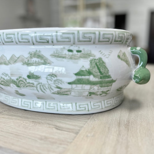 Beautiful Ceramic Green and White Chinoiserie Planter