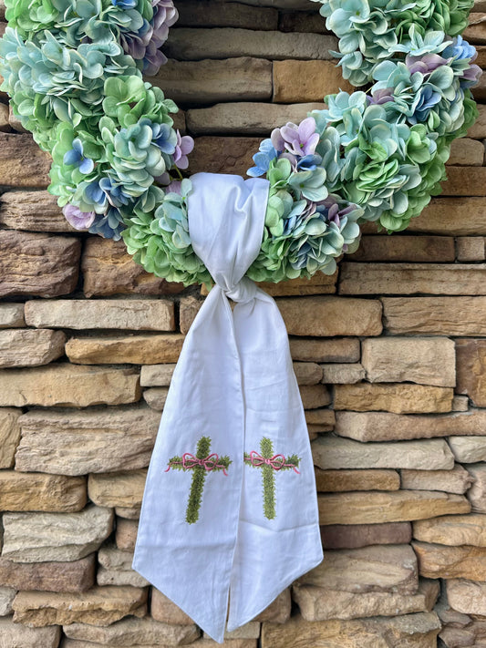 Wreath Sash 59", 2 assorted embroidered themes.