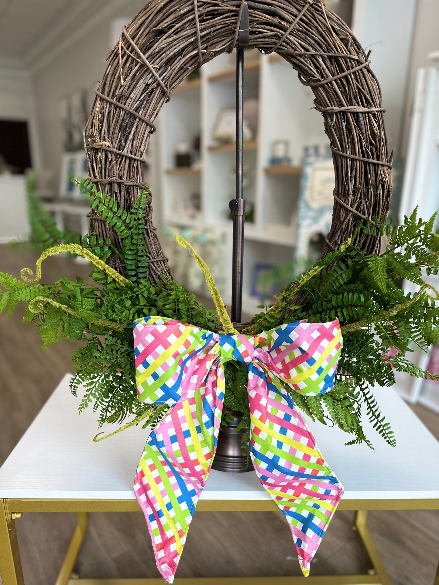 Raz Clip on Plaid Wreath Bow