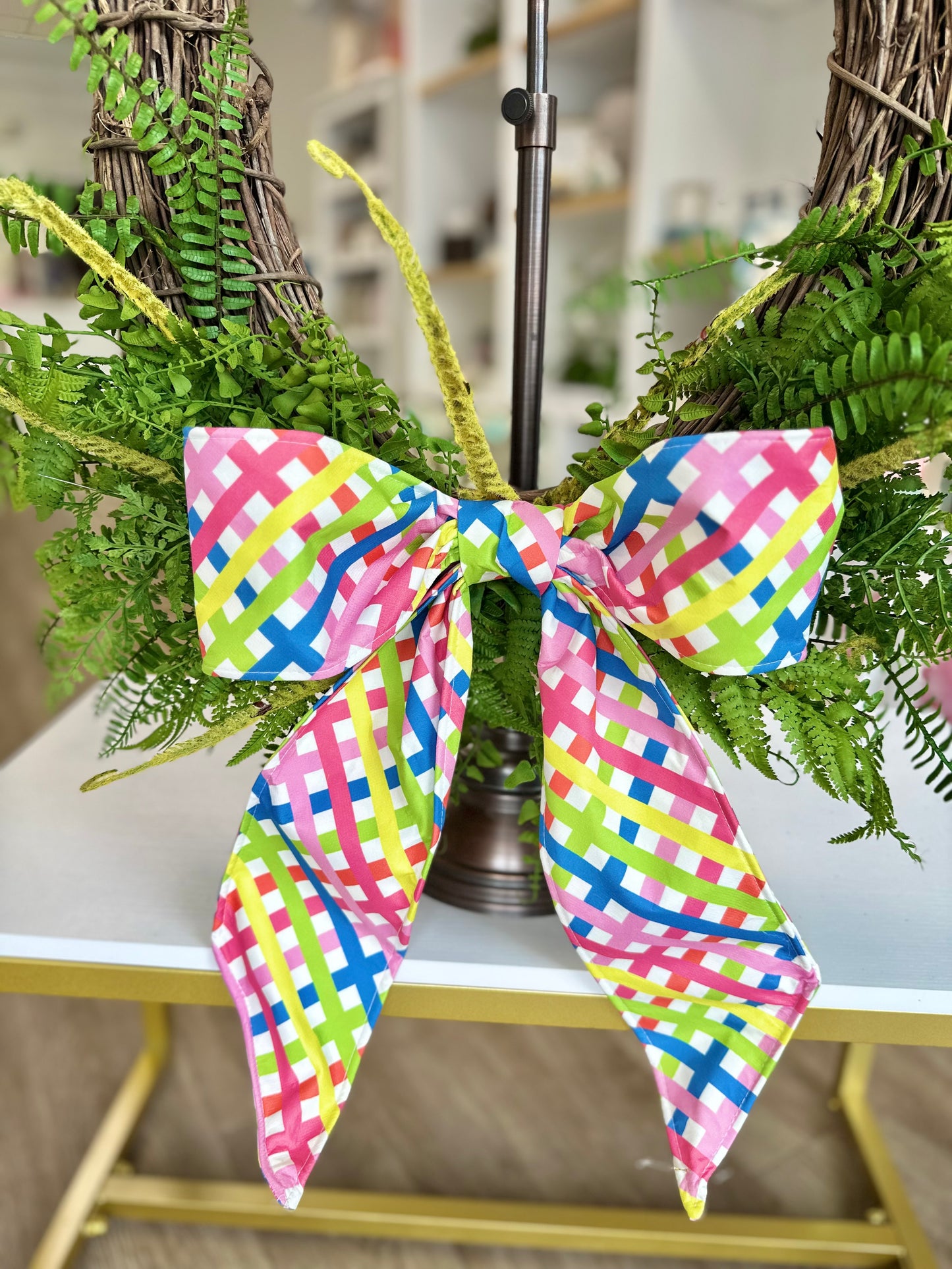 Raz Clip on Plaid Wreath Bow