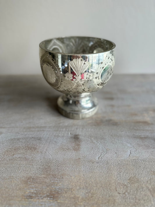 Etched Mercury Glass Peacock Compote Bowl