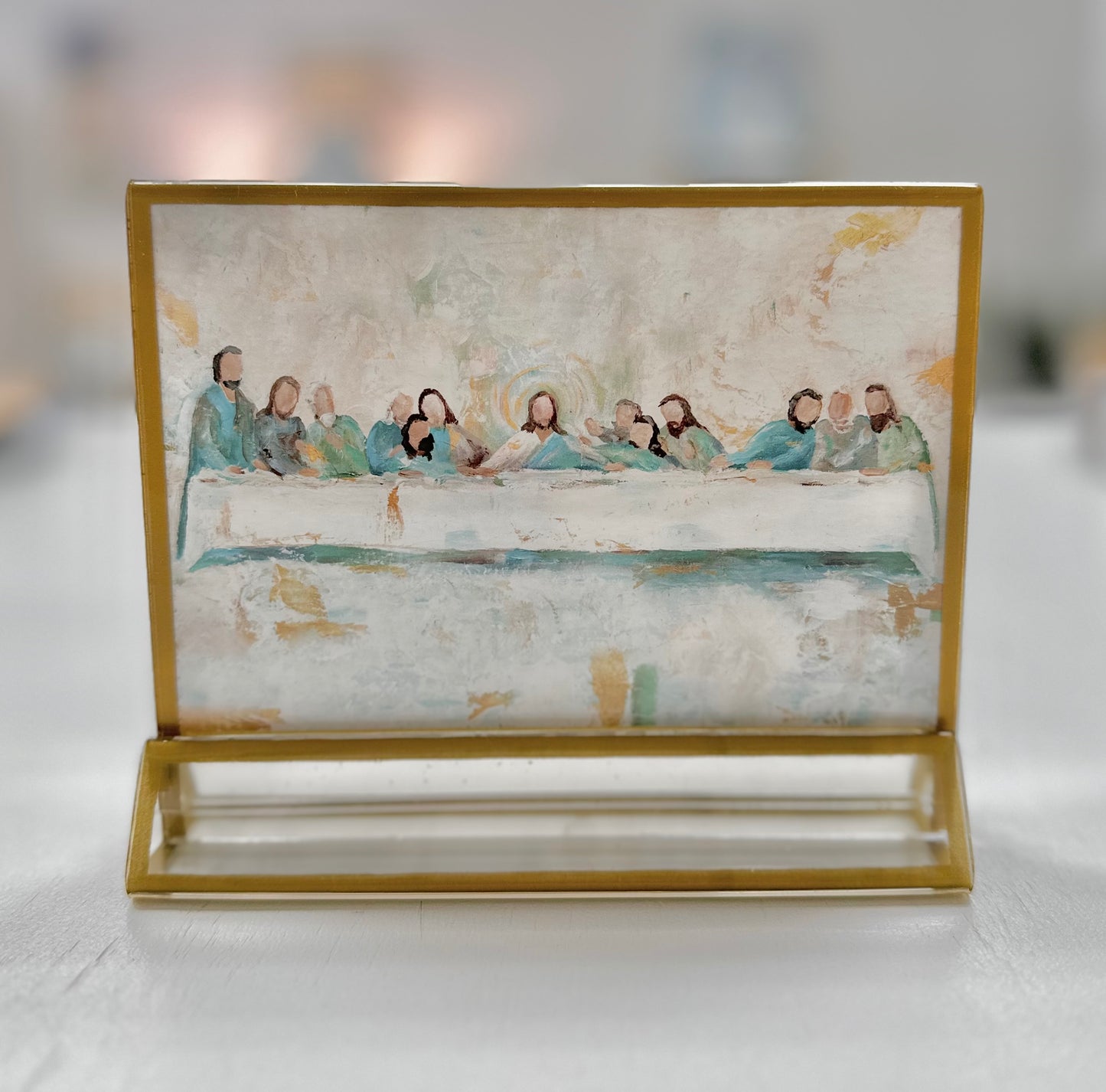 Jesus 'The Last Supper' in Acrylic Gold Frame Easter 5x6"